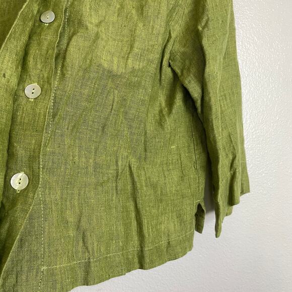 Bryn Walker Linen Top Womens Small Green Button Up Boxy Lagenlook Cropped USA - Picture 7 of 12